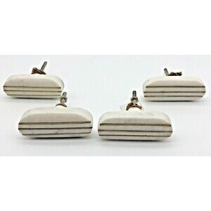 Cabinet Drawer Knobs Pull Handle Oval White Stone Gold Stripe Set of 4, 2 3/4 in